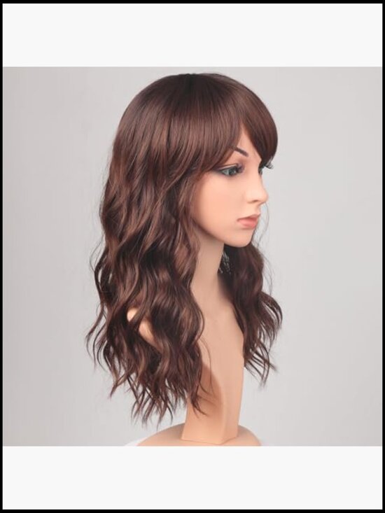 Wavy Wig With Bangs Shoulder Length Heat Resistant Tangle Free Full Head main image 5